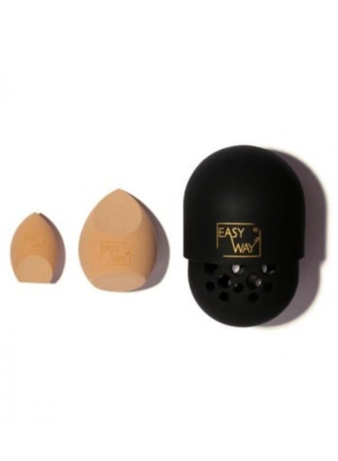 اسفنجة كنتور + اسفنجة دمج كريم الأساس مع حافظة اسفنجات